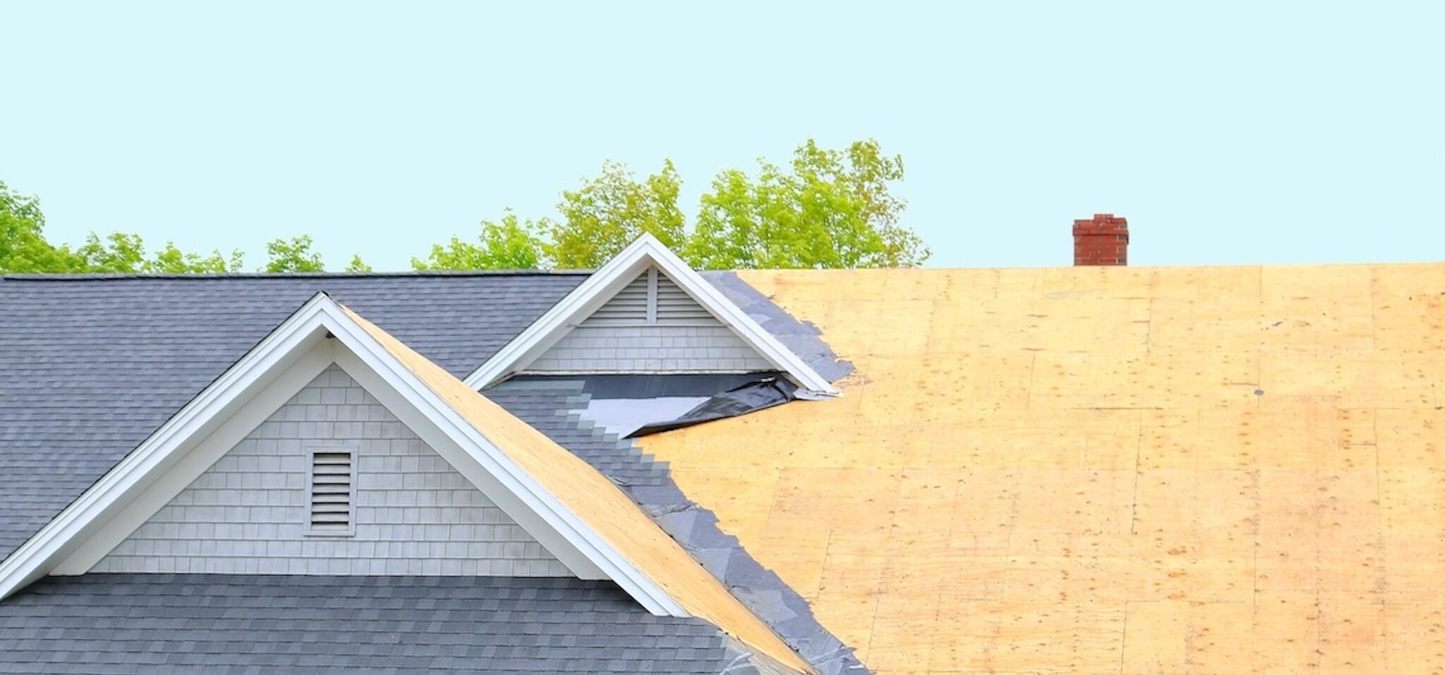 new roof under construction with part of the roof unfinished