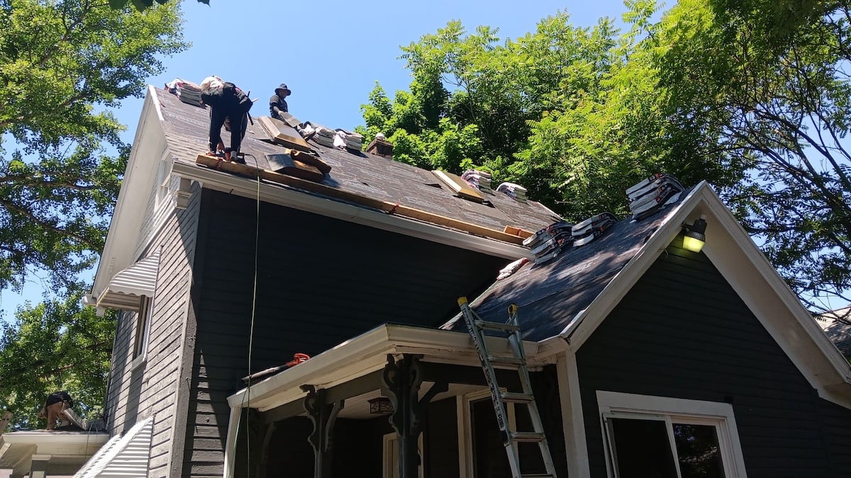 Storm damage roof repair by the Buckeye team