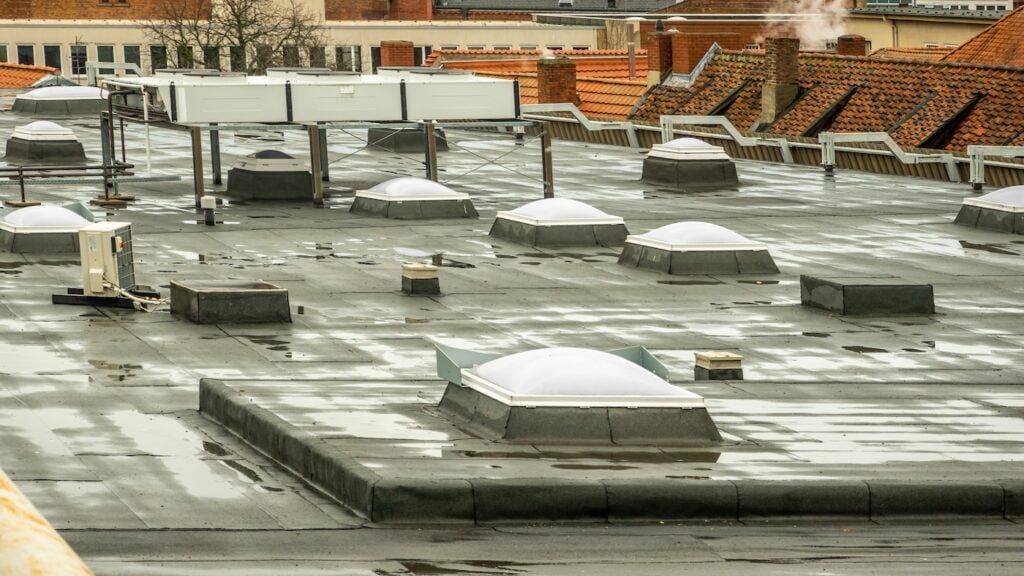 Skylights on the roof of a department store in the city centre, Germany