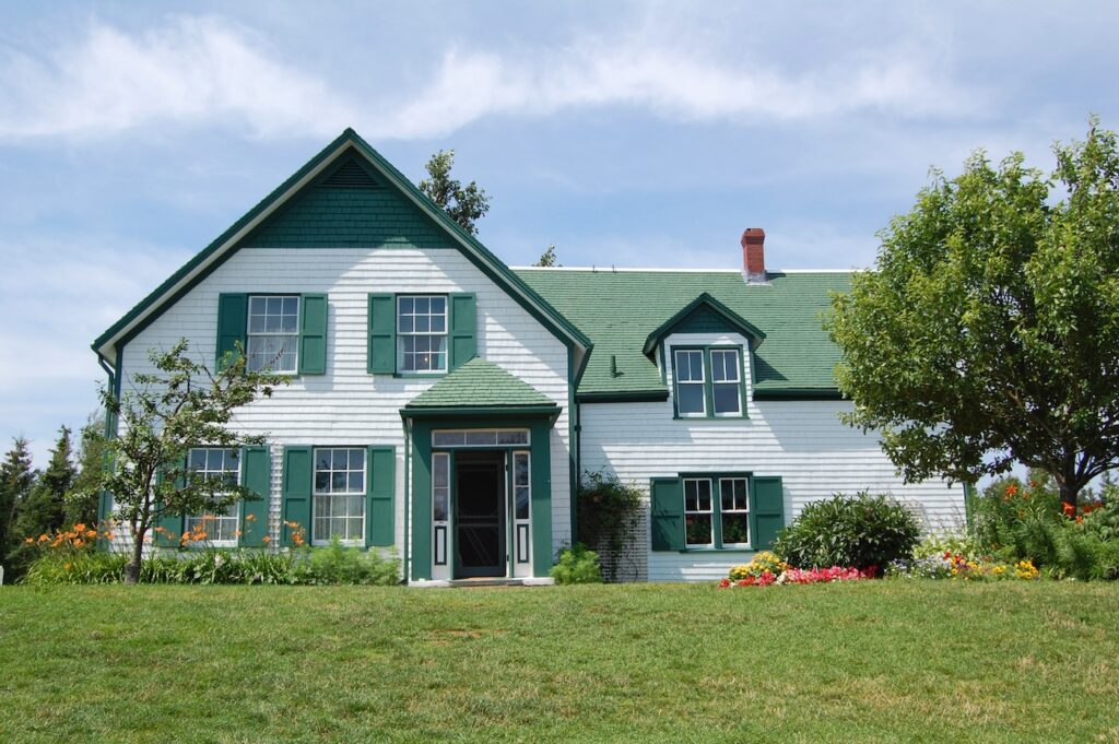 Green accent pitched roof