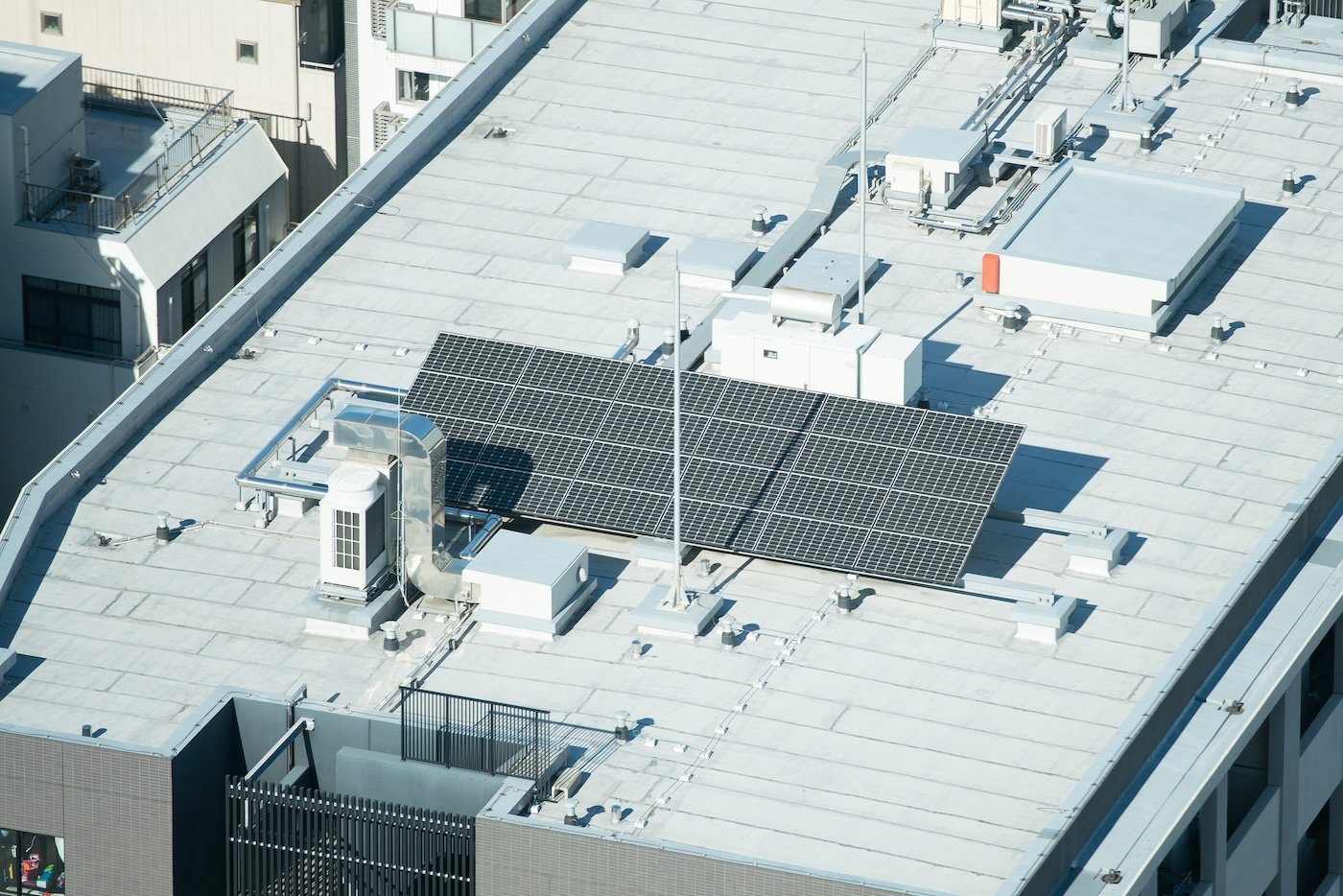 Solar cells on the roof top of building
