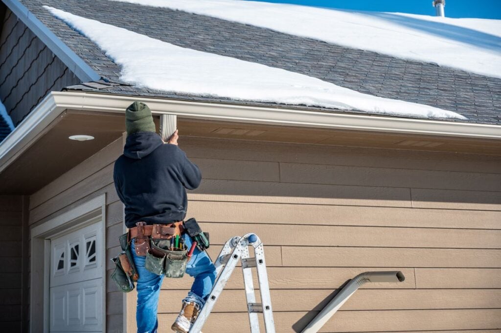 ice dam removal parma oh worker cleaning roof snow on top